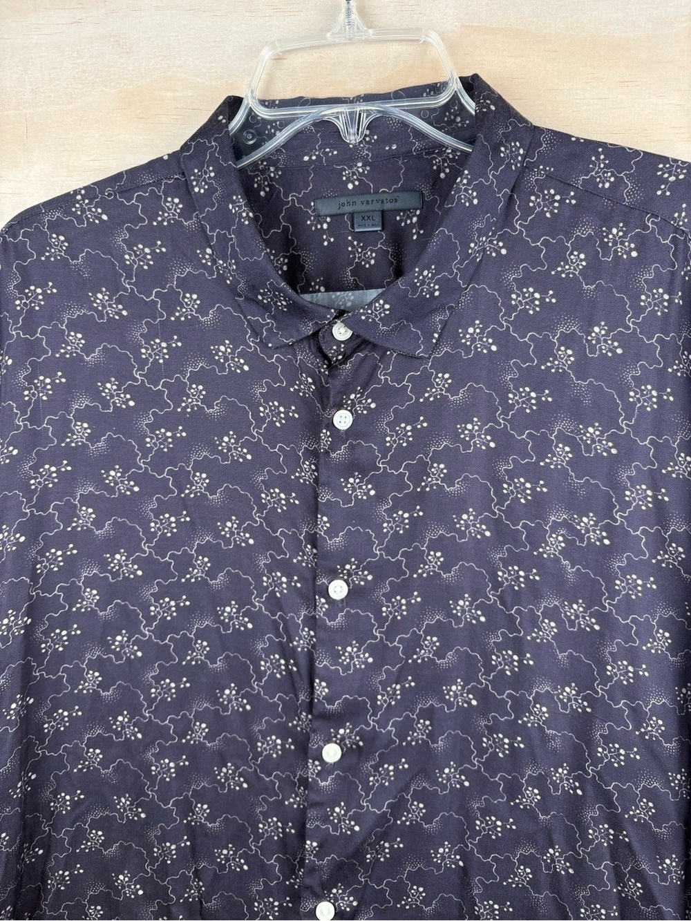 John Varvatos Shirt Mens XXL Blue Floral Print Button Up Long Sleeve Modal